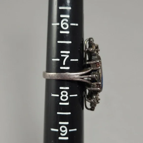 Gothic Blue Cameo And Garnet 925 ss Ring 7.5 jewelry - Picture 4 of 10